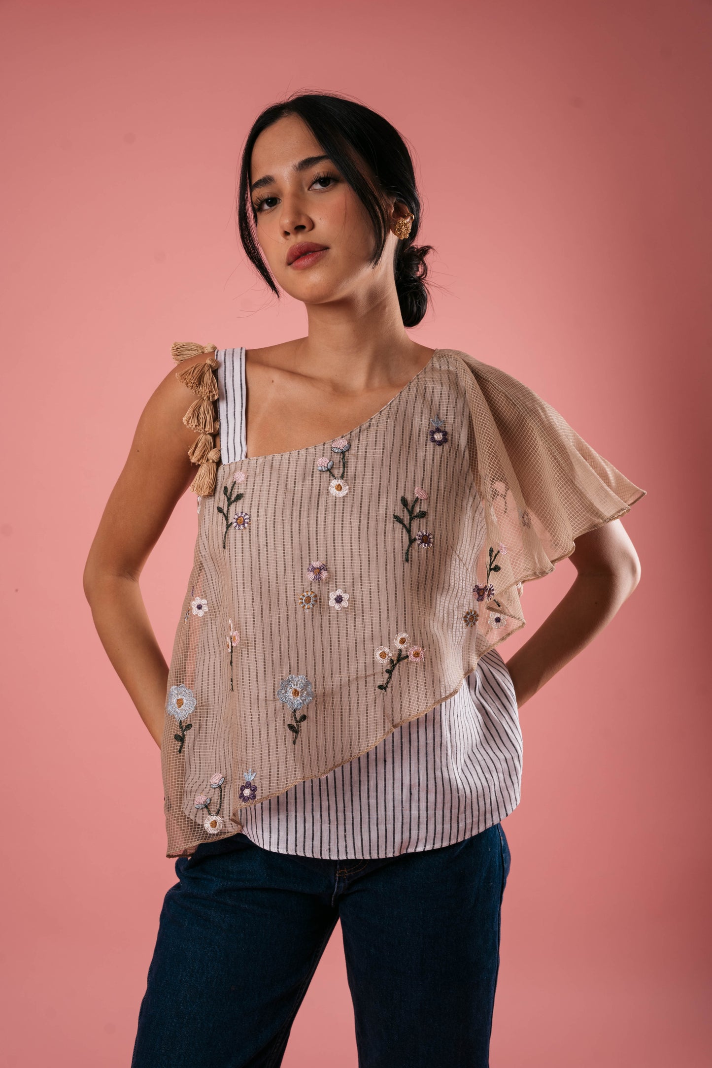 WILLOW One Shoulder Top MUSHROOM