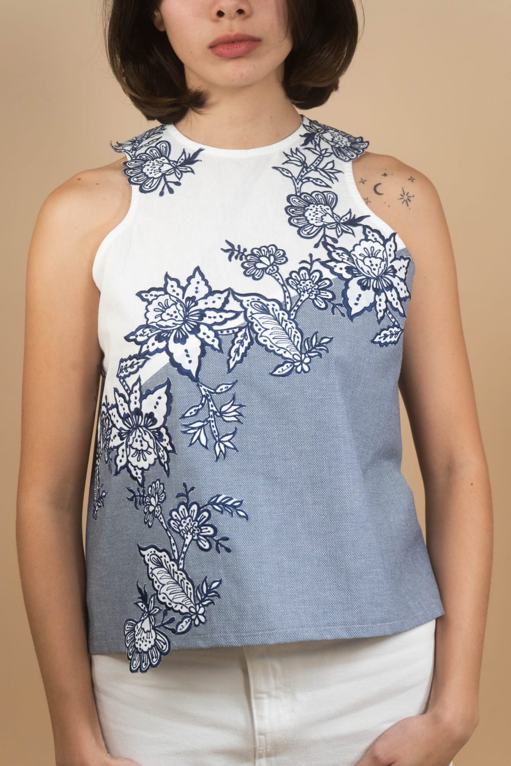 NOORIE Embroidered Halter Top BLUE