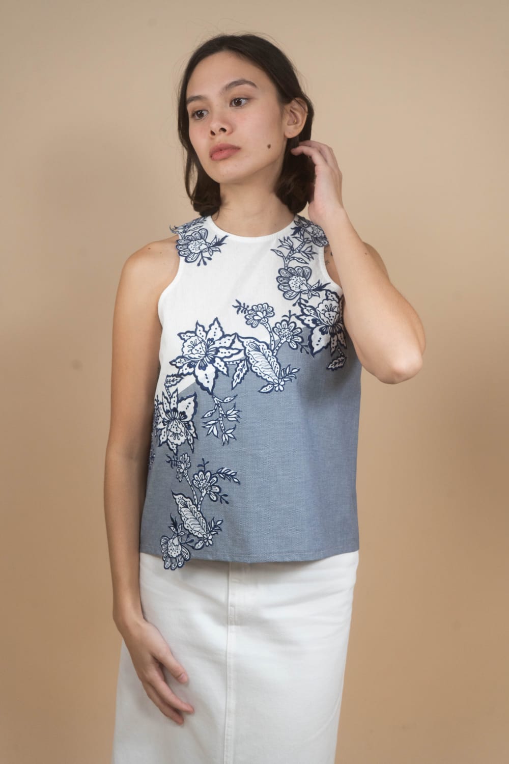 NOORIE Embroidered Halter Top BLUE