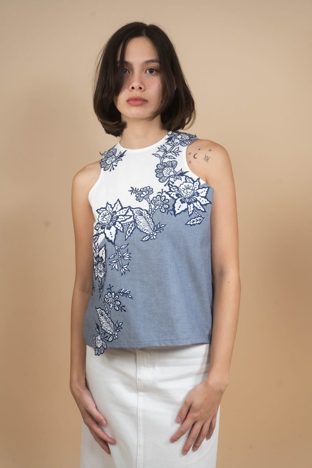 NOORIE Embroidered Halter Top BLUE