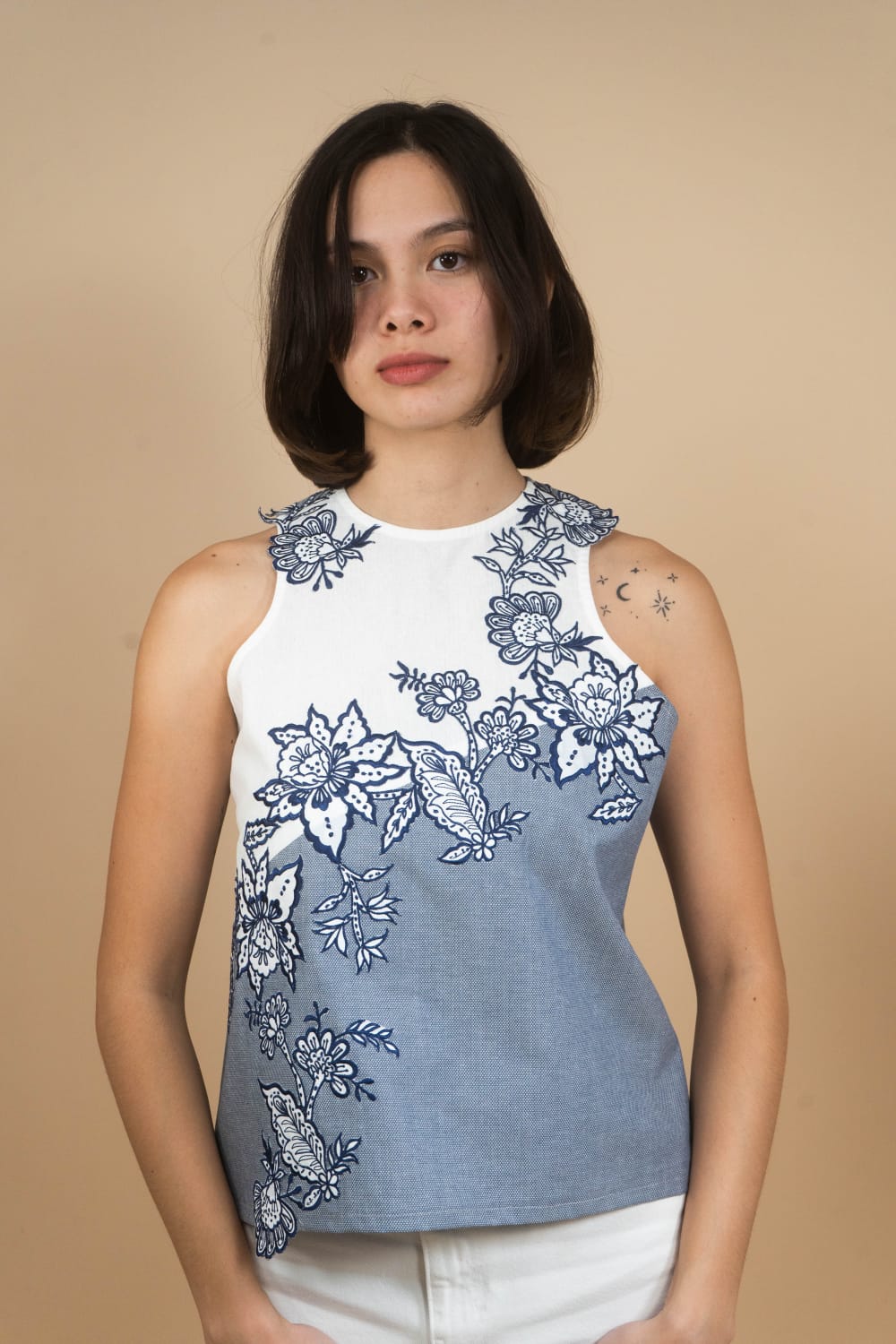 NOORIE Embroidered Halter Top BLUE