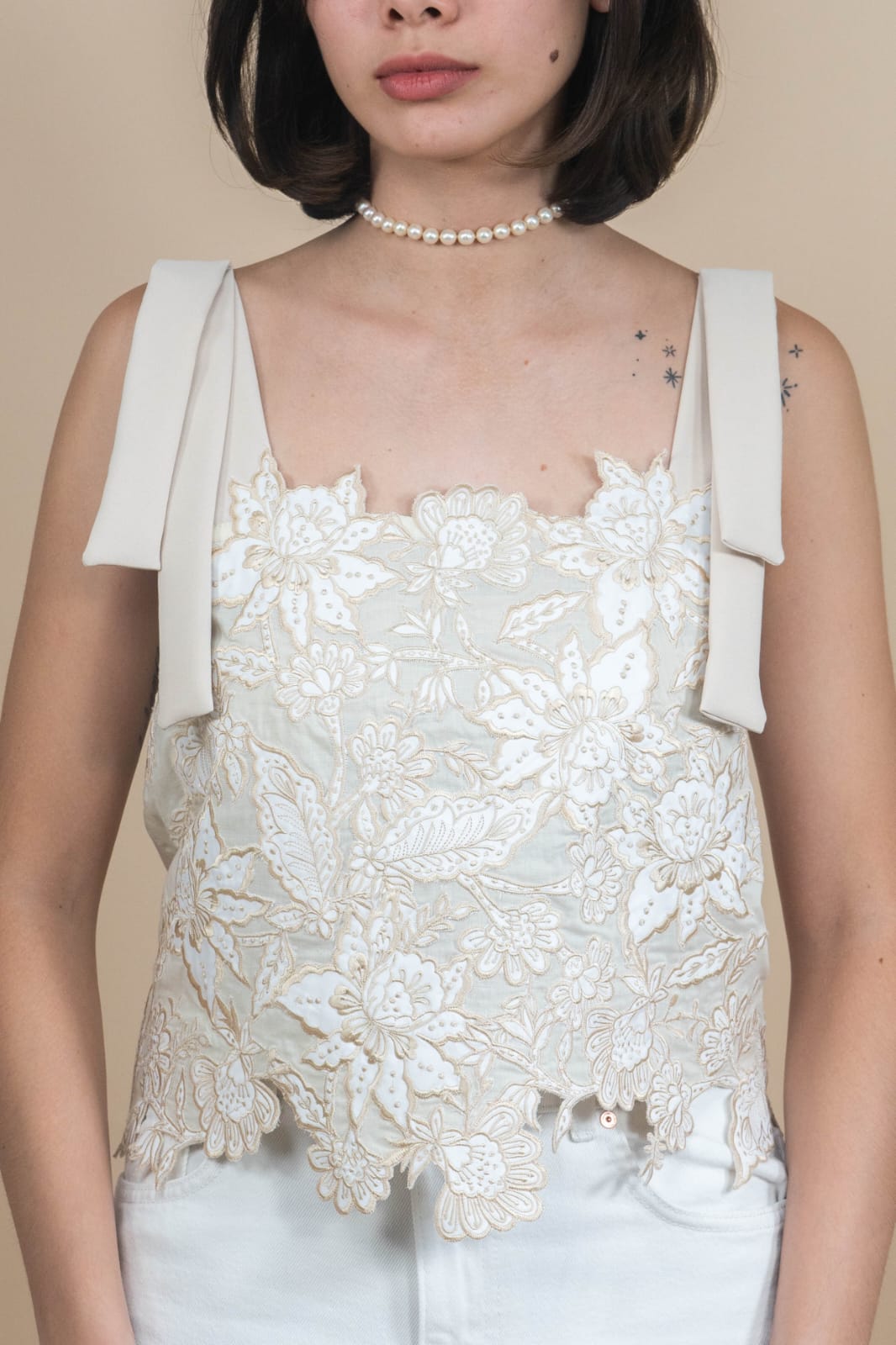 CELIA Embroidered Statement Top BEIGE