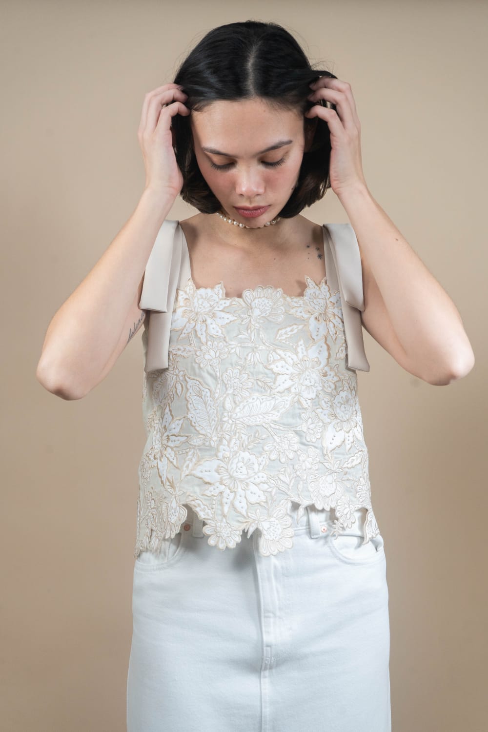 CELIA Embroidered Statement Top BEIGE