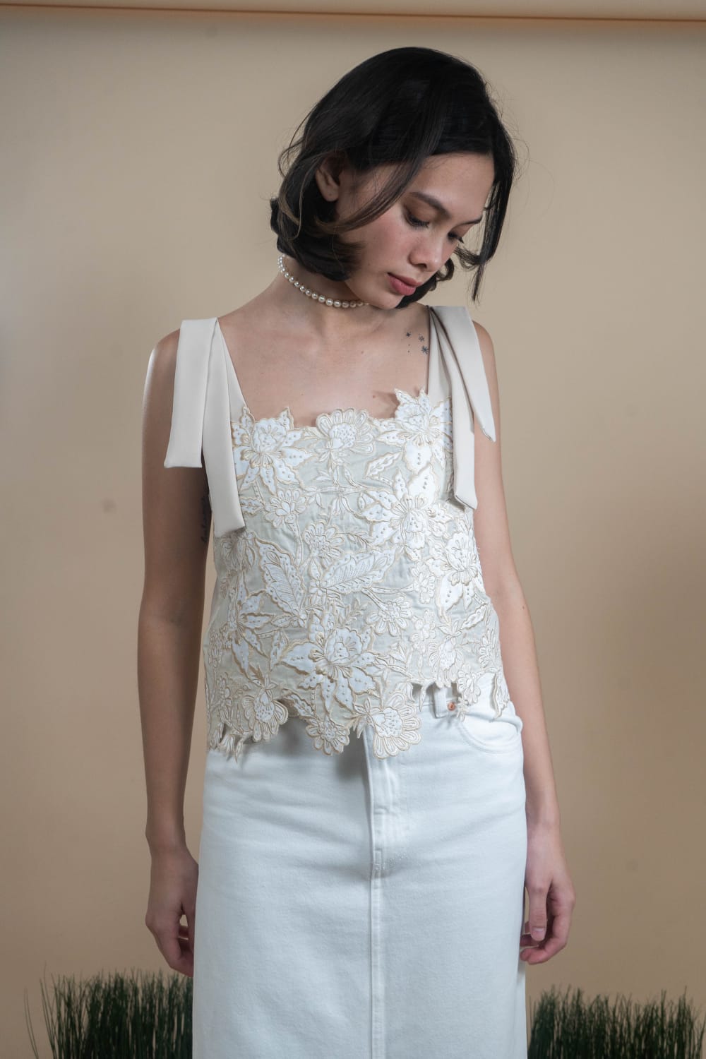 CELIA Embroidered Statement Top BEIGE