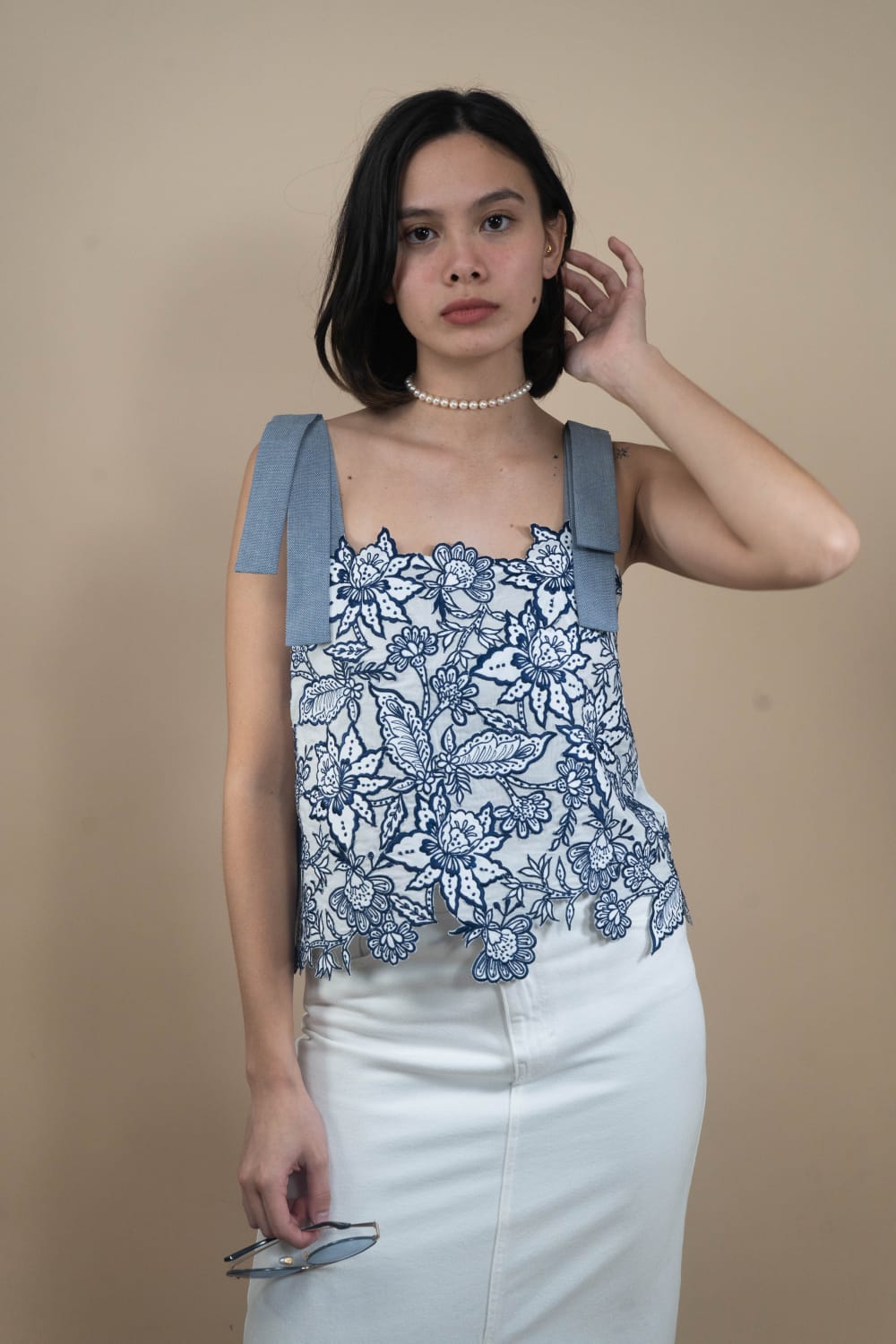 CELIA Embroidered Statement Top BLUE