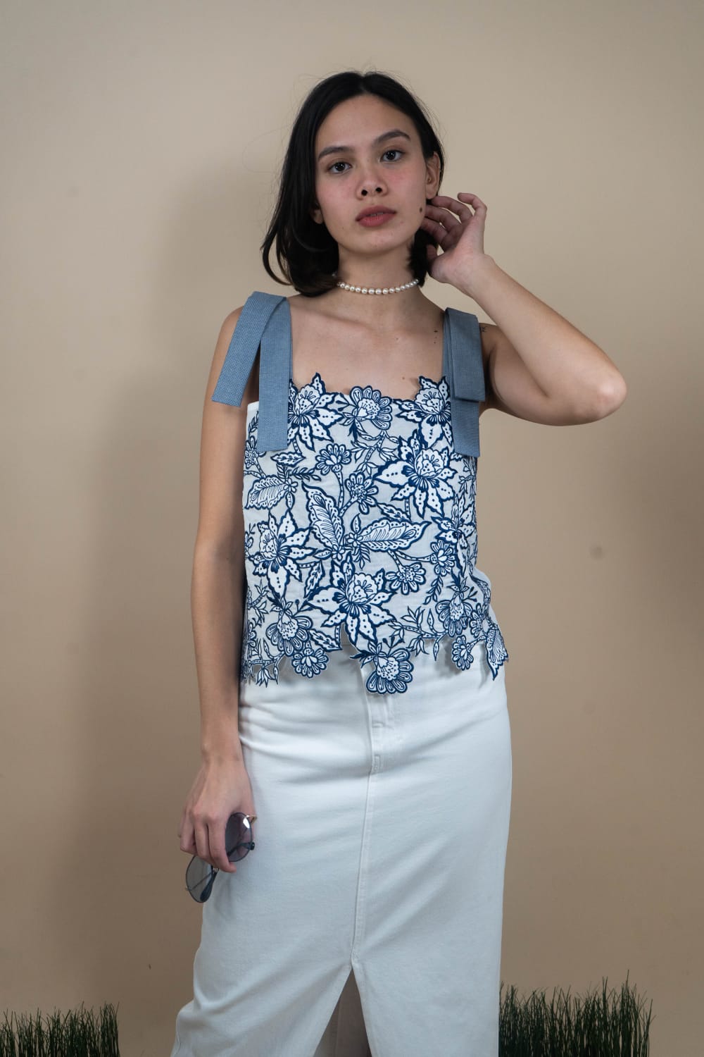 CELIA Embroidered Statement Top BLUE