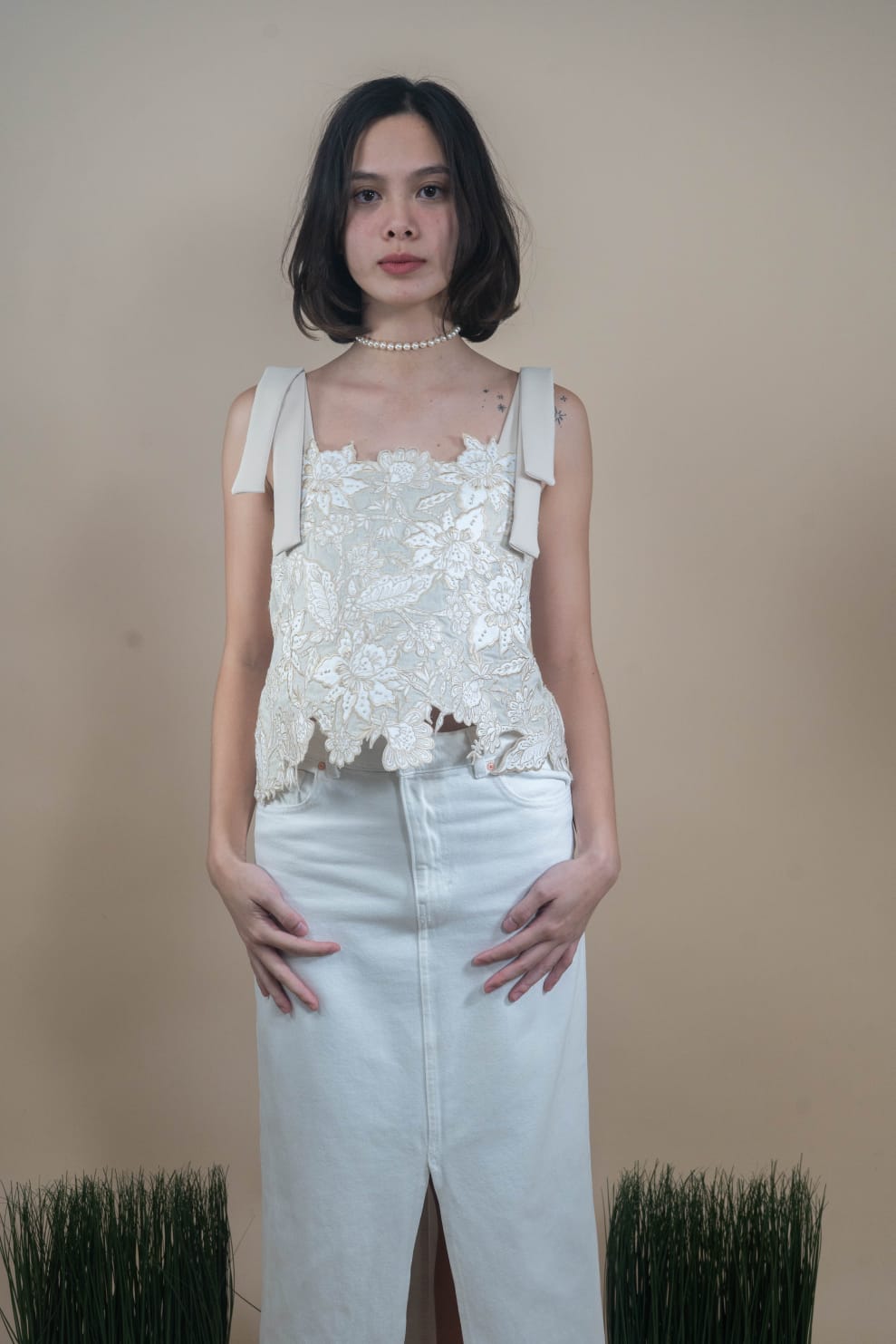CELIA Embroidered Statement Top BEIGE
