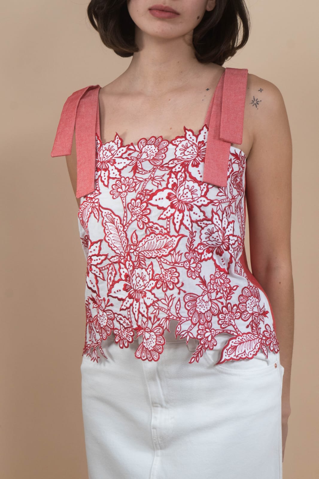 CELIA Embroidered Statement Top RED
