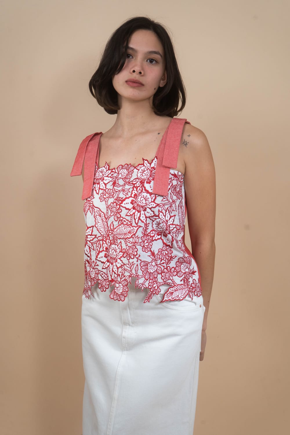 CELIA Embroidered Statement Top RED