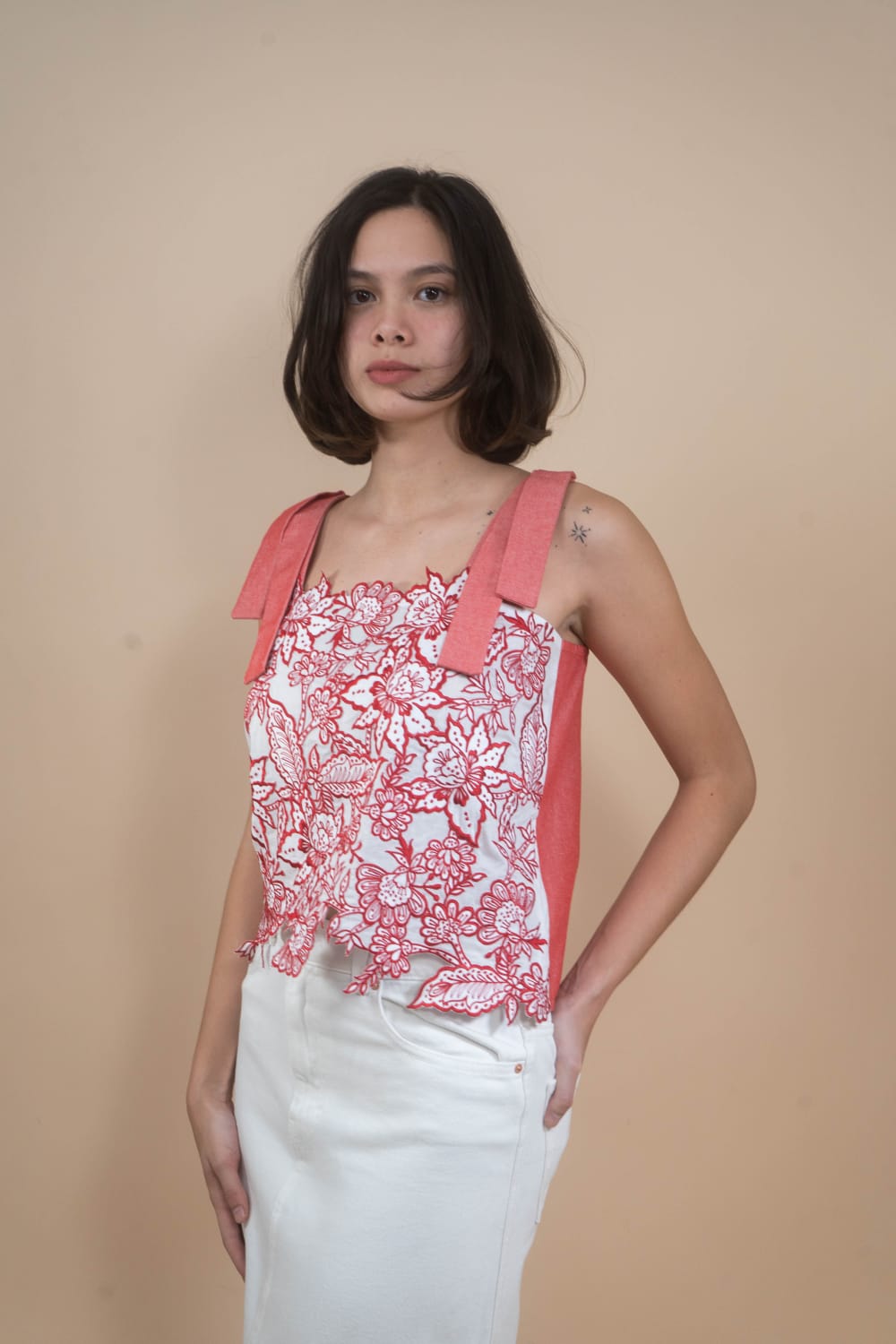 CELIA Embroidered Statement Top RED