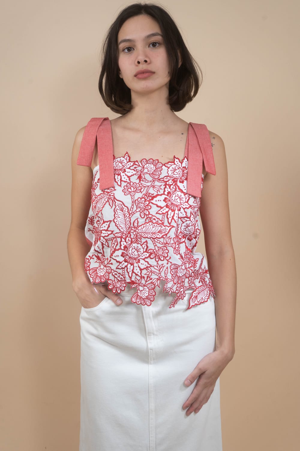 CELIA Embroidered Statement Top RED