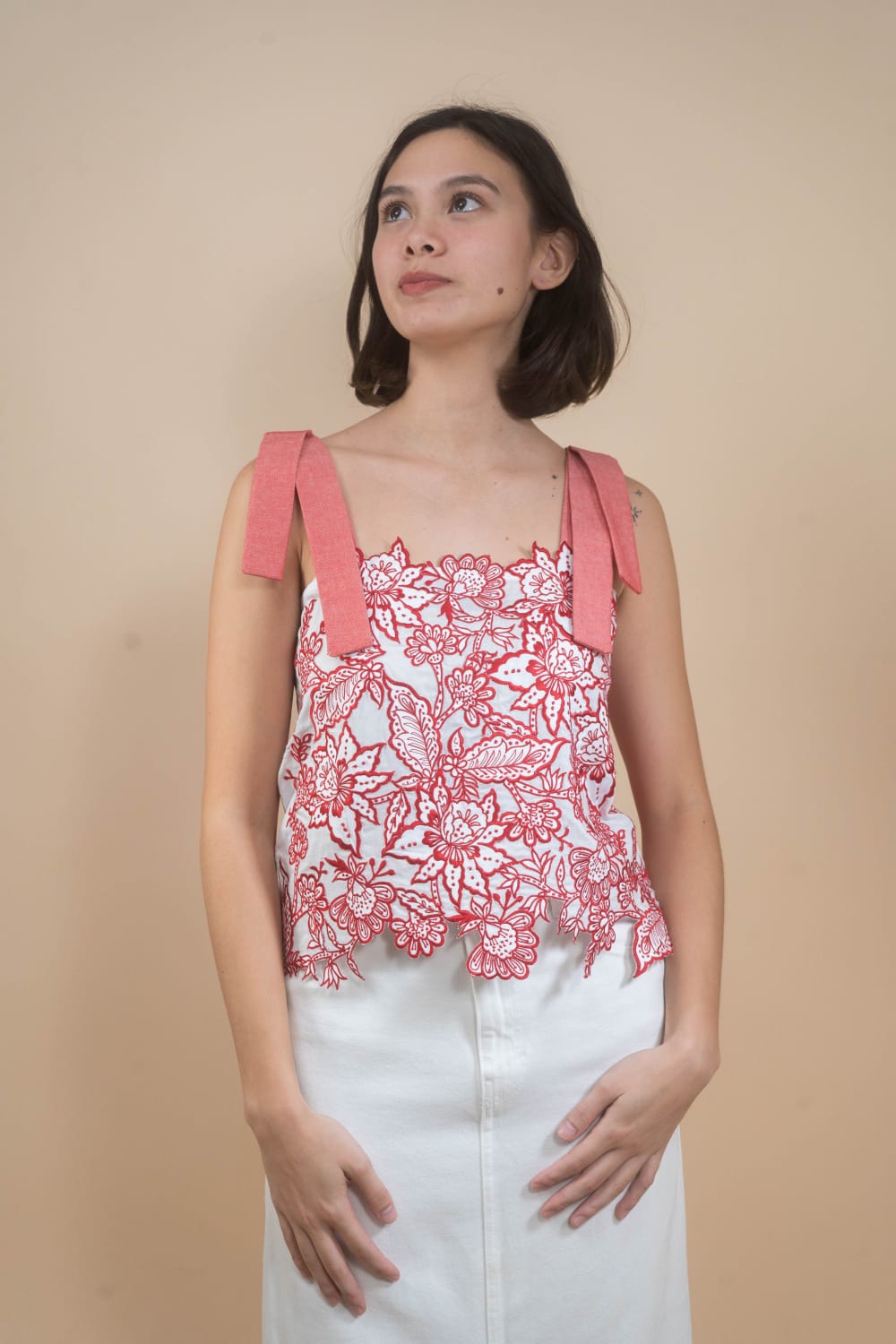CELIA Embroidered Statement Top RED