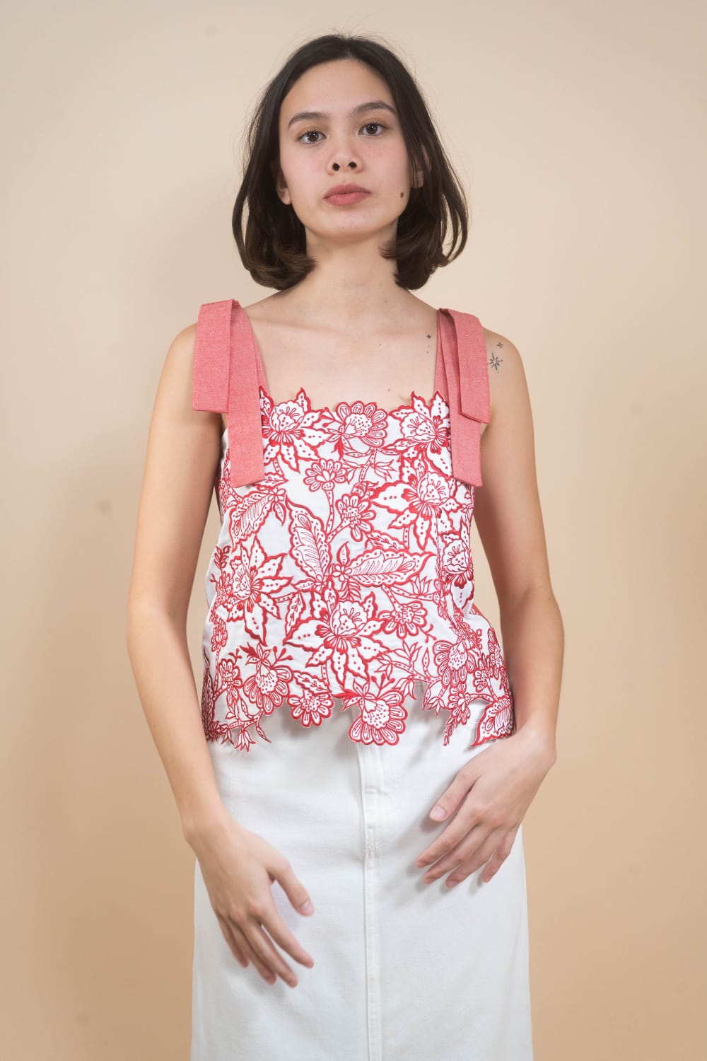 CELIA Embroidered Statement Top RED