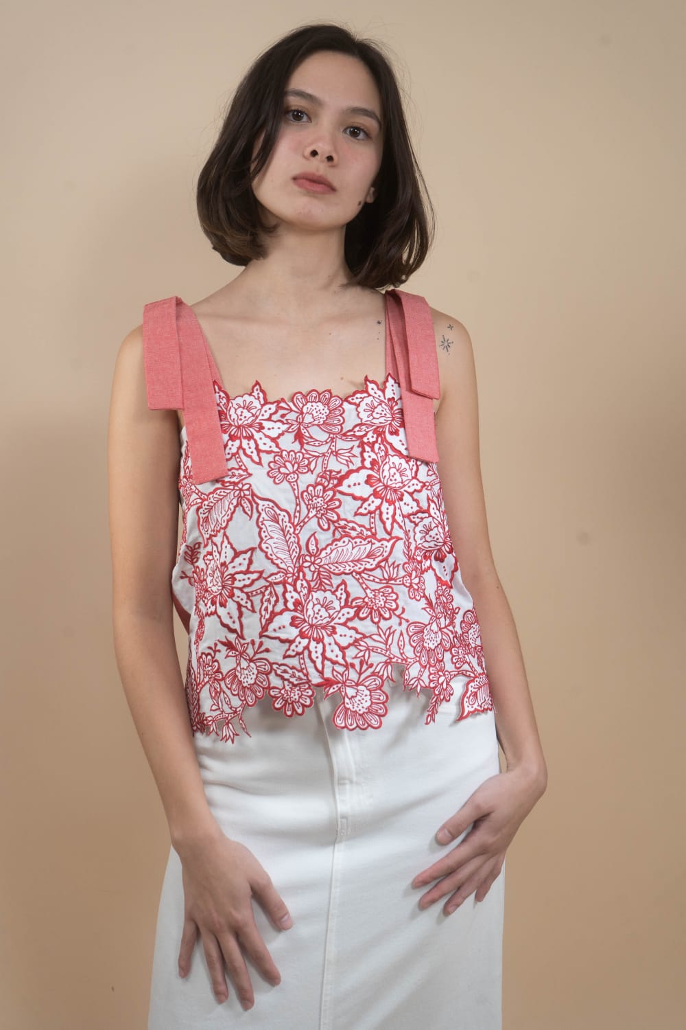 CELIA Embroidered Statement Top RED