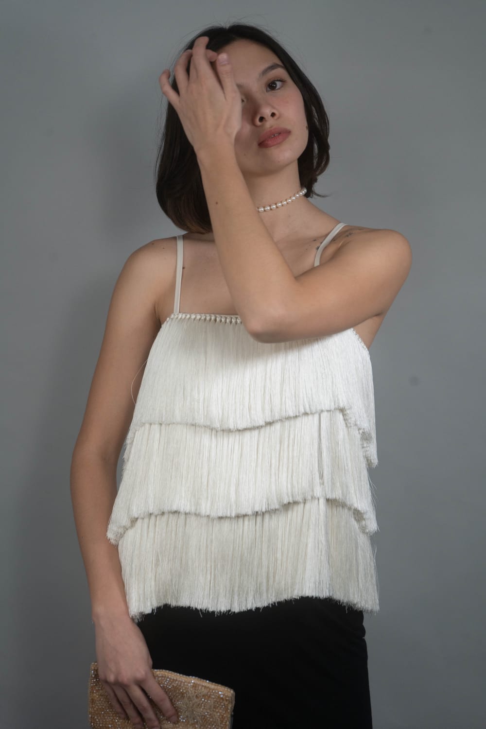 CECE Fringe Top IVORY