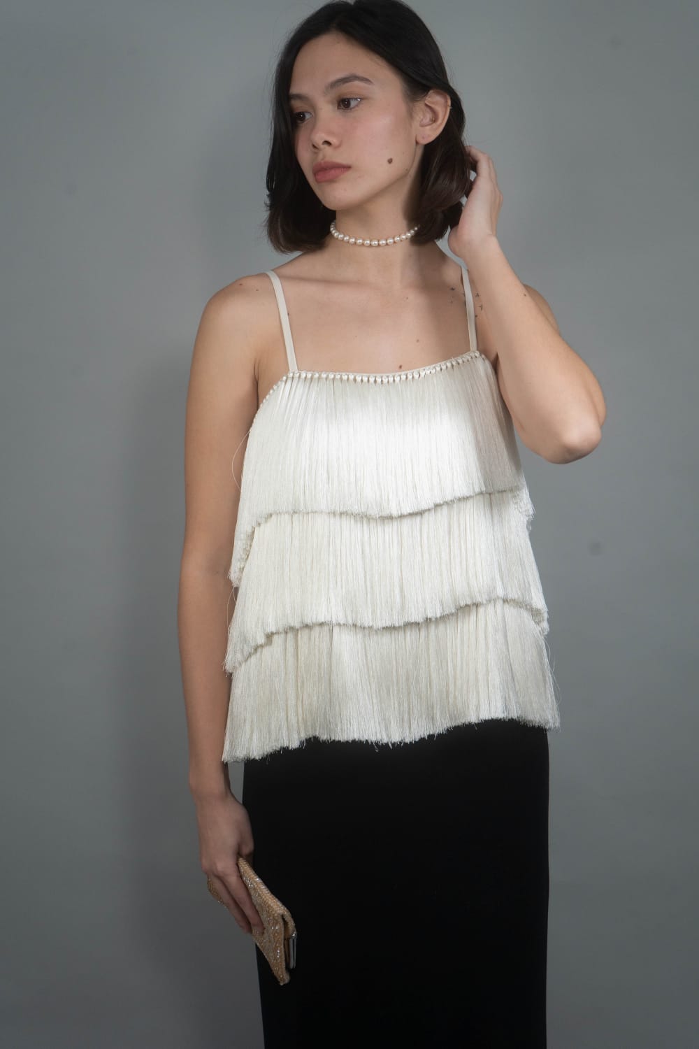 CECE Fringe Top IVORY
