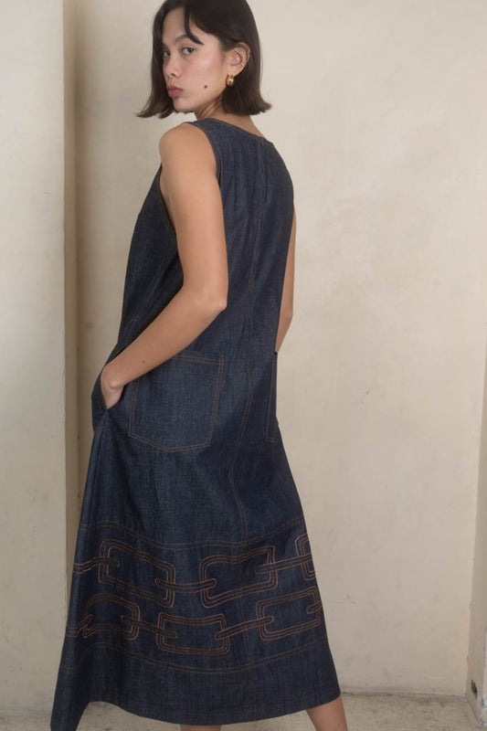 IVES Chain Embroidery Dress DENIM