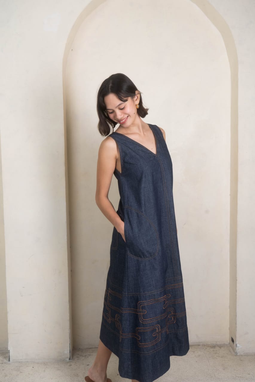 IVES Chain Embroidery Dress DENIM