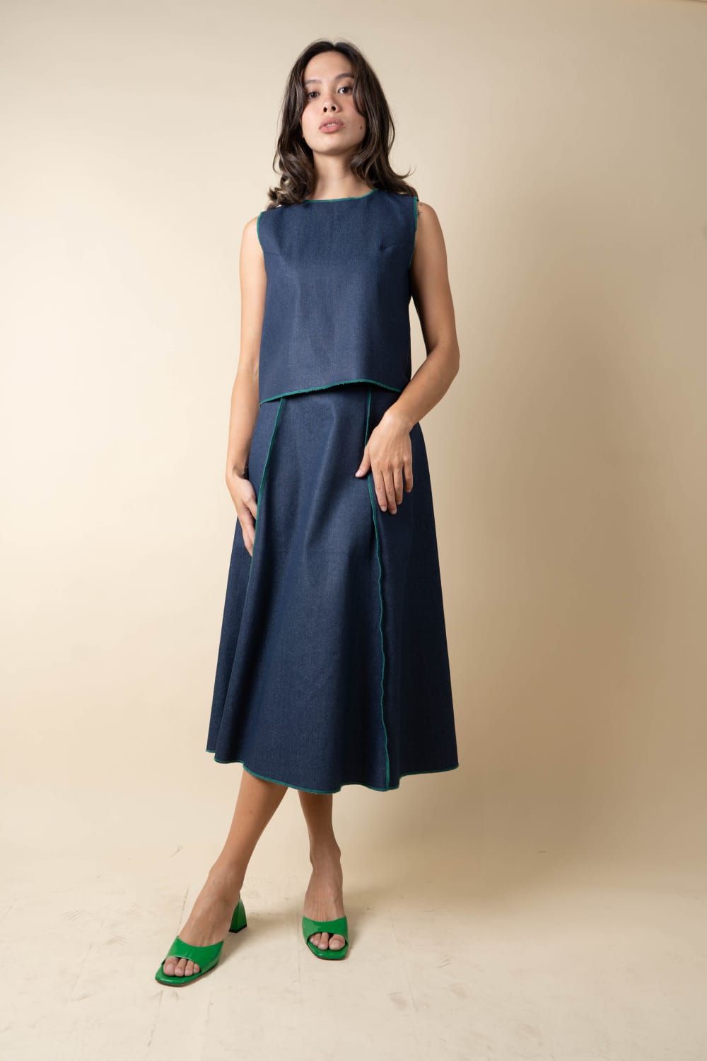 LEO Skirt DENIM / GREEN MERROW