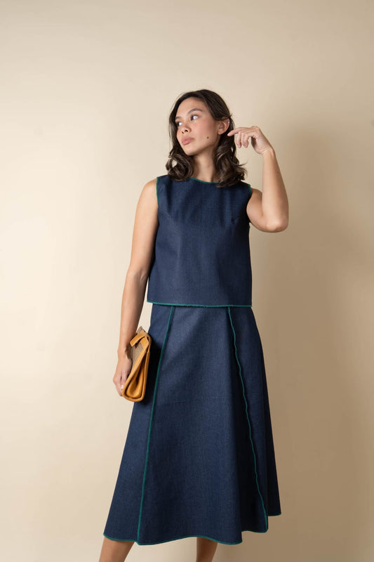 LEO Skirt DENIM / GREEN MERROW