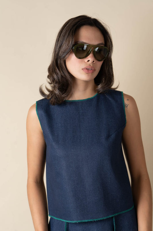 LEO Top DENIM / GREEN MERROW