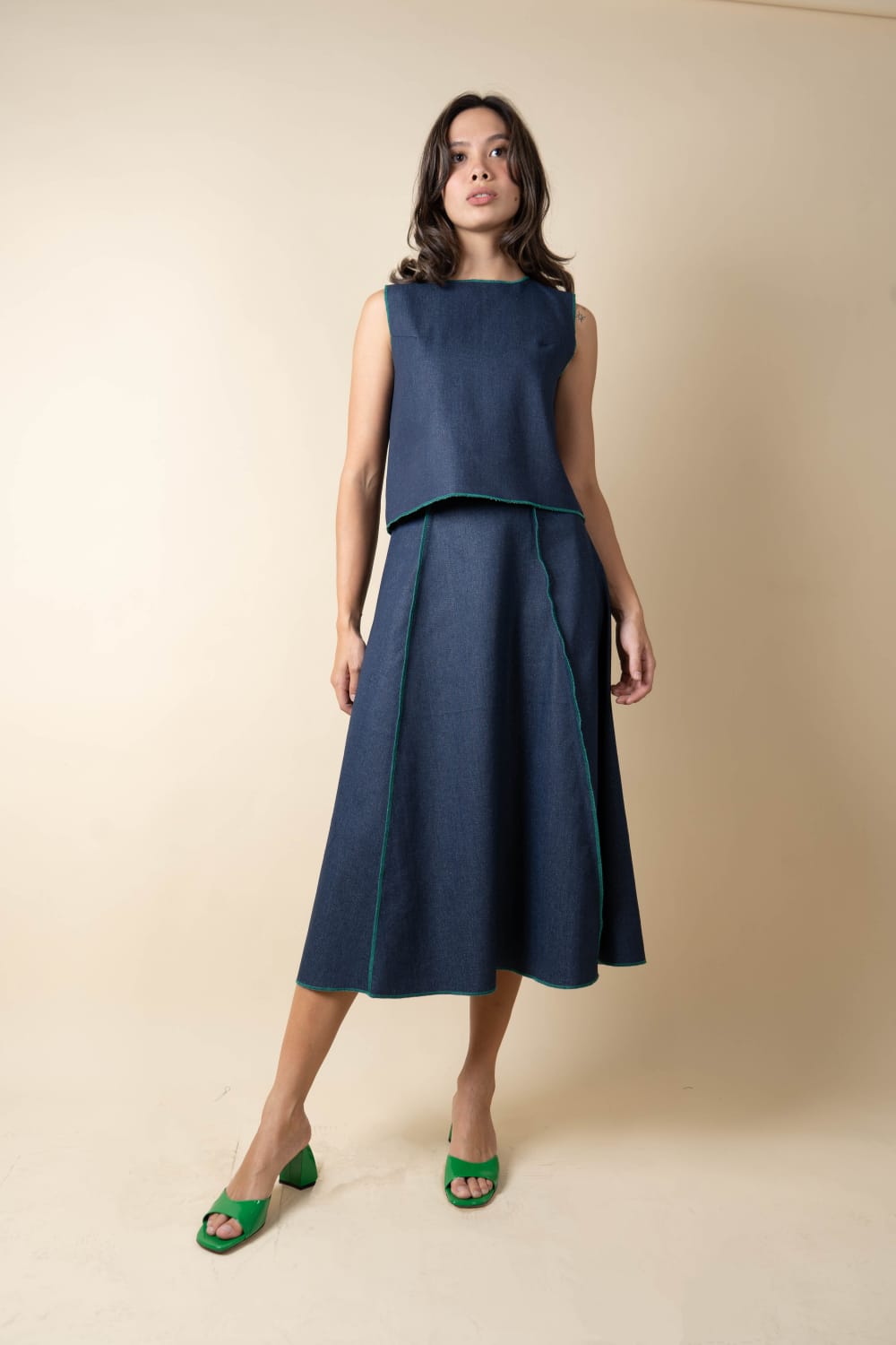 LEO Skirt DENIM / GREEN MERROW