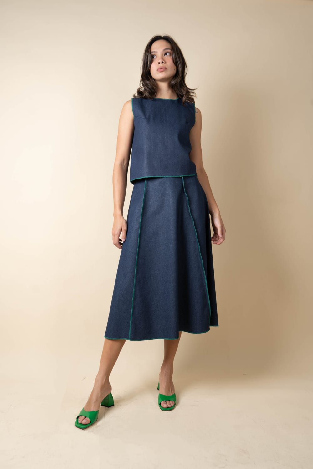 LEO Skirt DENIM / GREEN MERROW