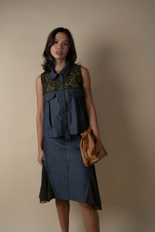 NORI Lace x Denim Skirt ARMY
