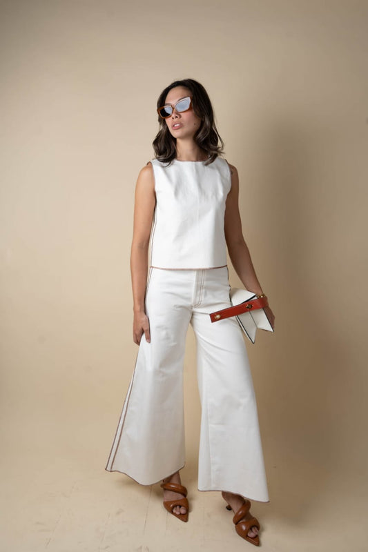 LEO Pants WHITE DENIM / BROWN MERROW