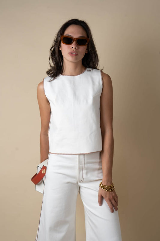 LEO Top WHITE DENIM / BROWN MERROW