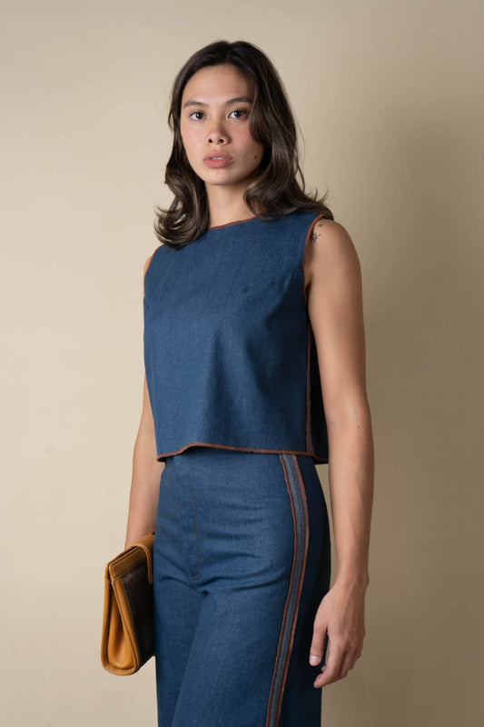 LEO Top DENIM / BROWN MERROW