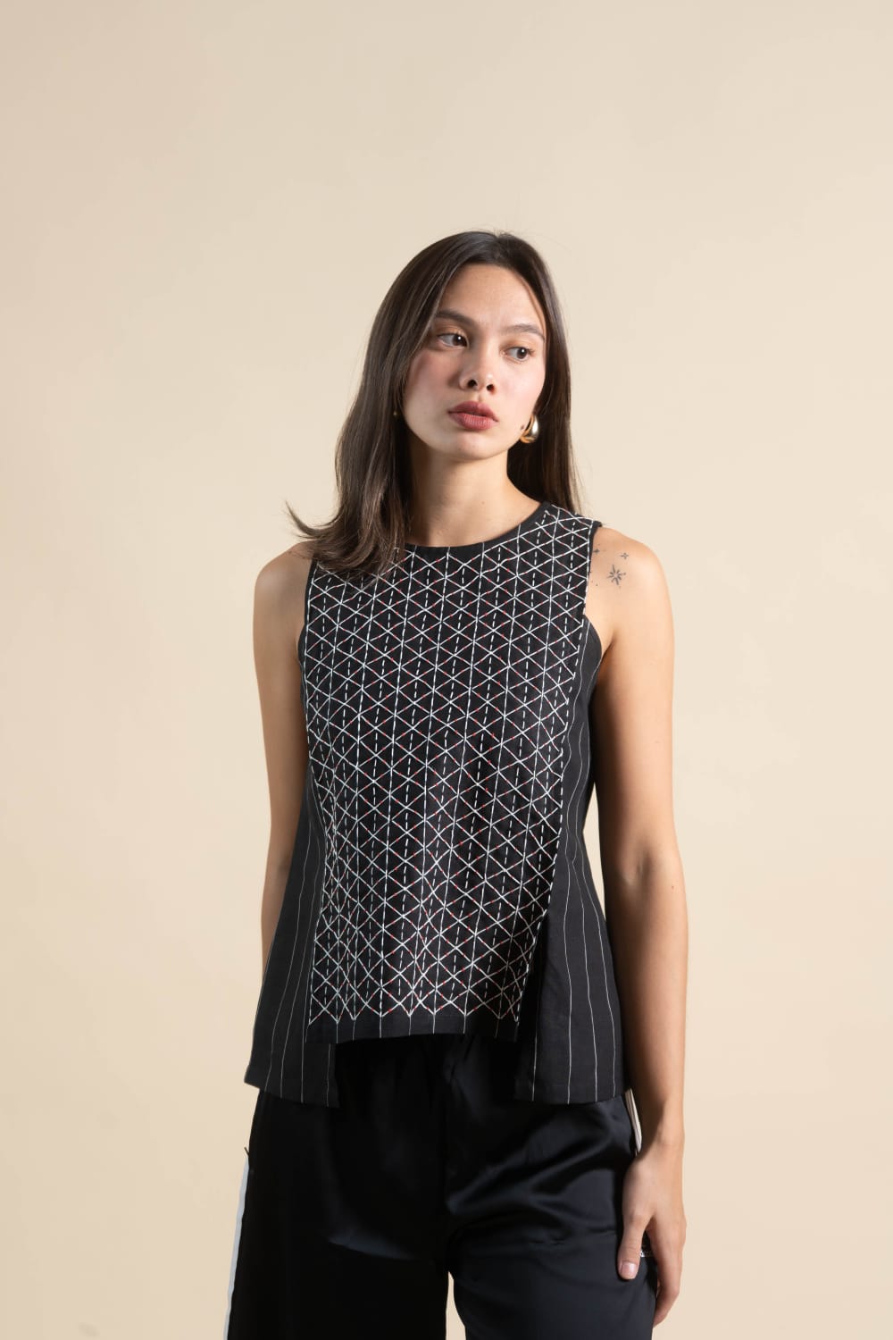 NADINA Sleeveless Top BLACK STRIPE