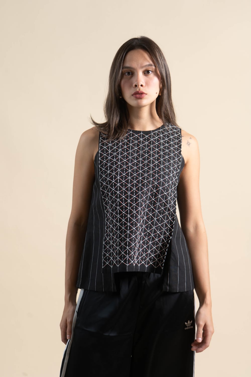 NADINA Sleeveless Top BLACK STRIPE