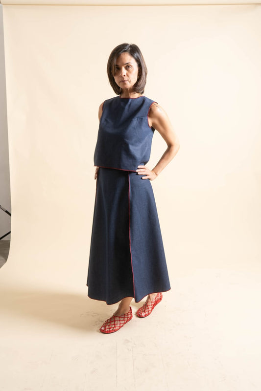 LEO Skirt DENIM / MAROON MERROW