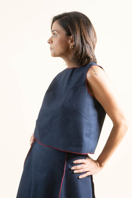 LEO Top DENIM / MAROON MERROW