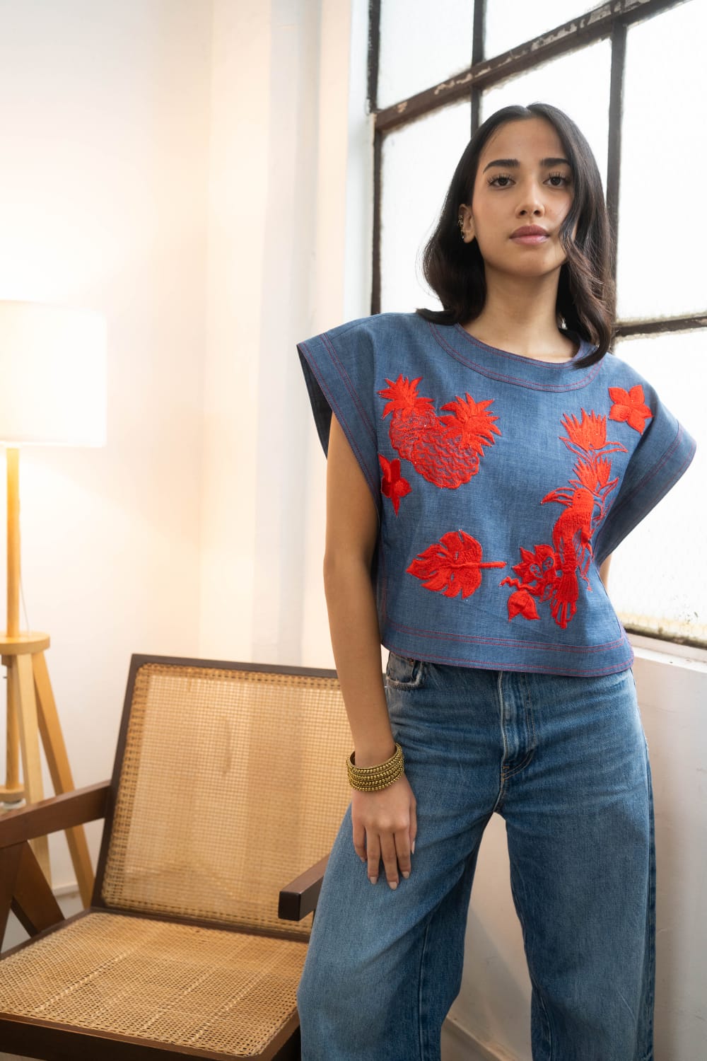 CELESTE Kimona Top DENIM / RED