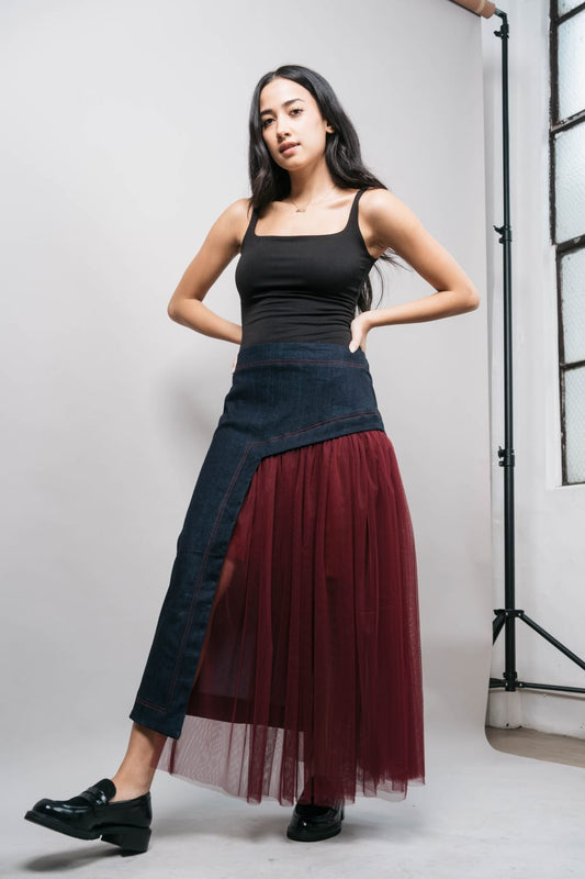 CLAIRE Skirt DENIM / BURGUNDY