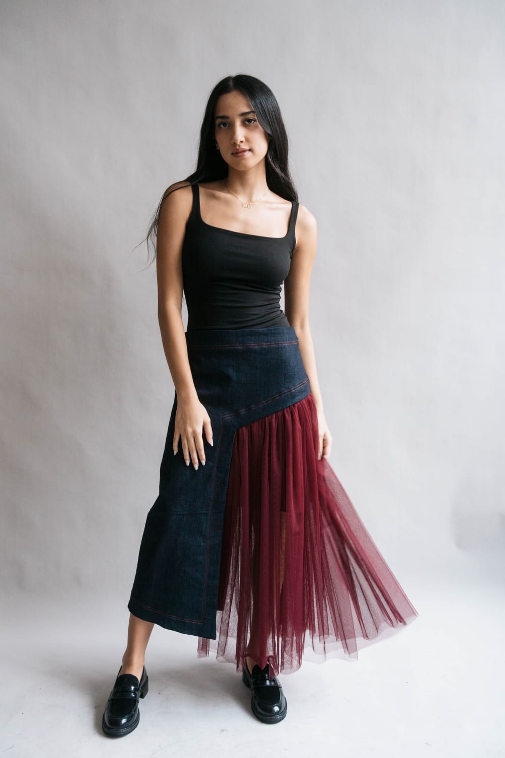 CLAIRE Skirt DENIM / BURGUNDY
