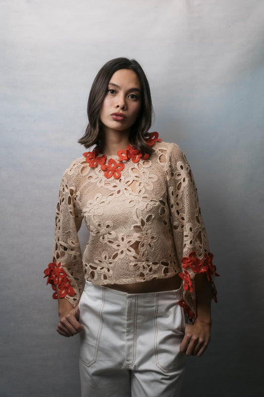 AMIKA Lace Top FLUTED SLEEVES