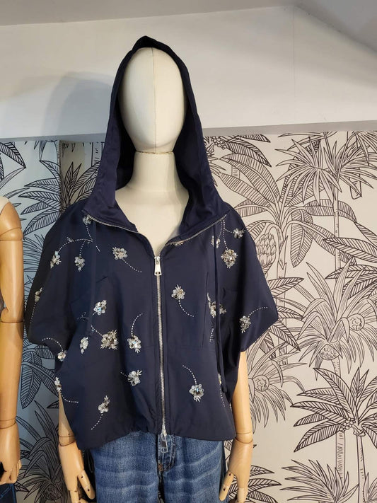 TWILIGHT Beaded Extended Sleeves Jacket NAVY