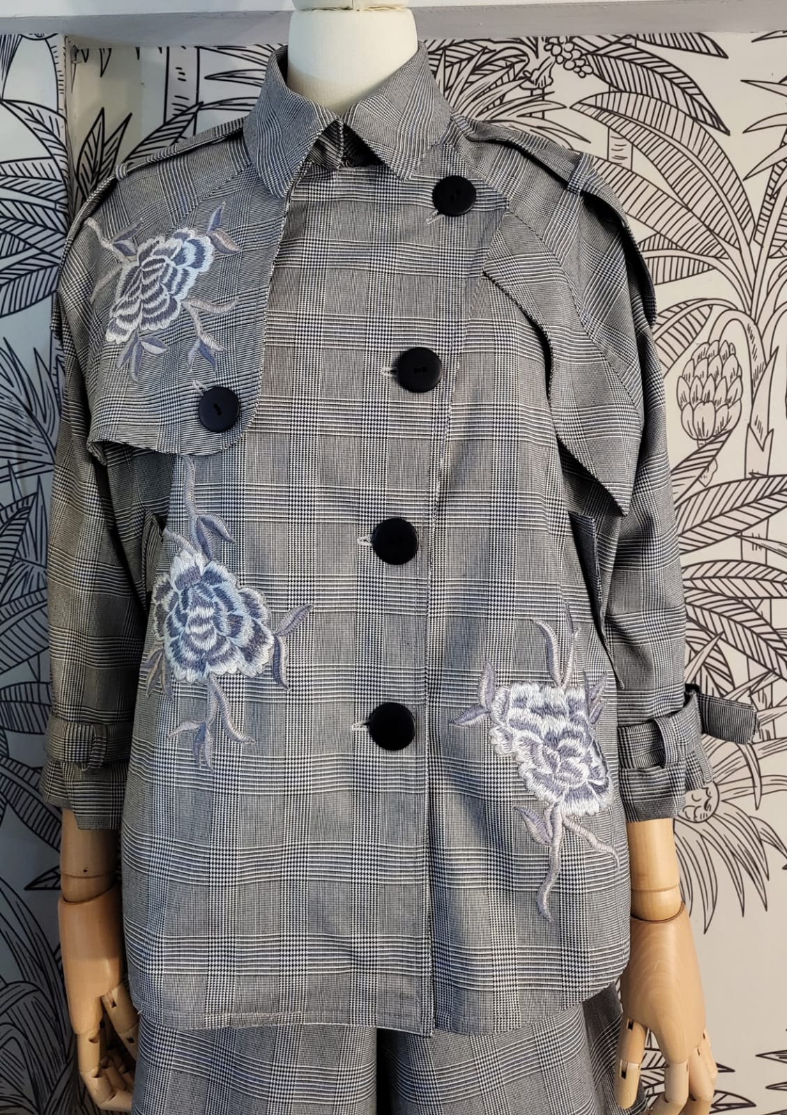 ALEXA Cropped Trench GREY PLAID