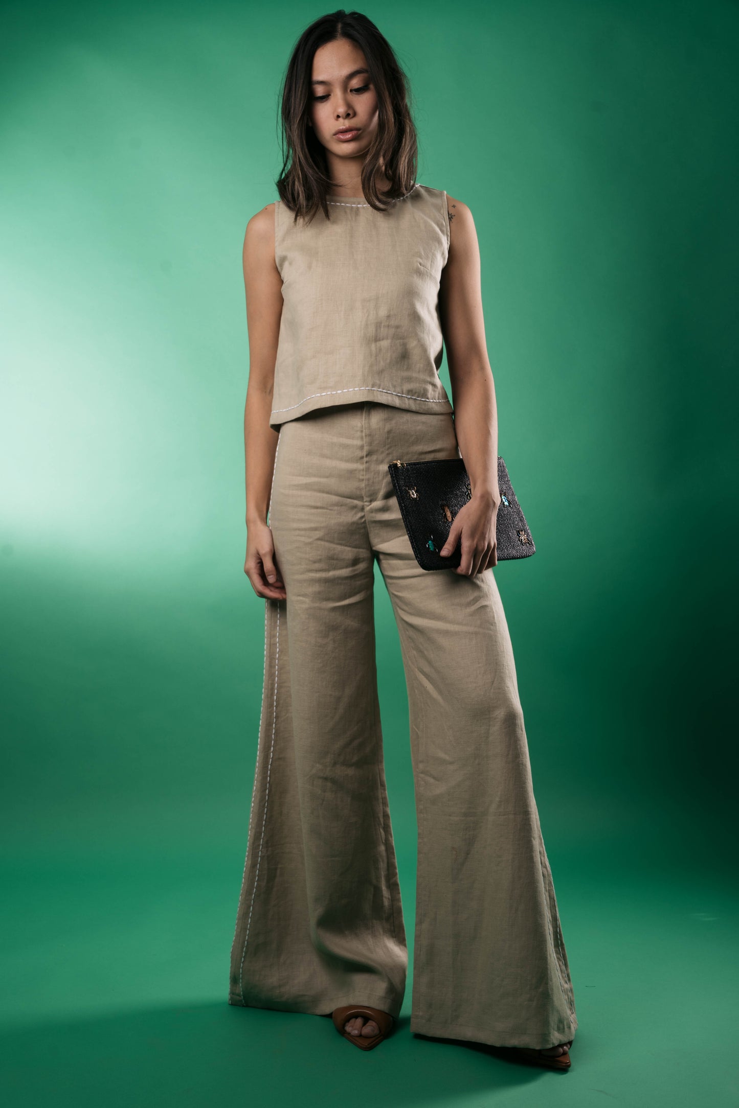 LEO Top KHAKI LINEN