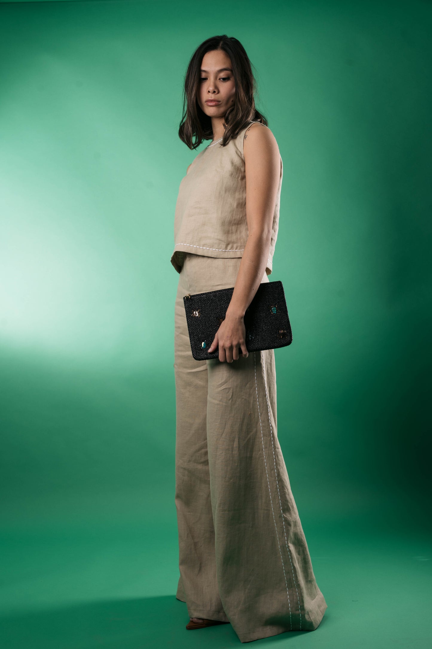 LEO Top KHAKI LINEN