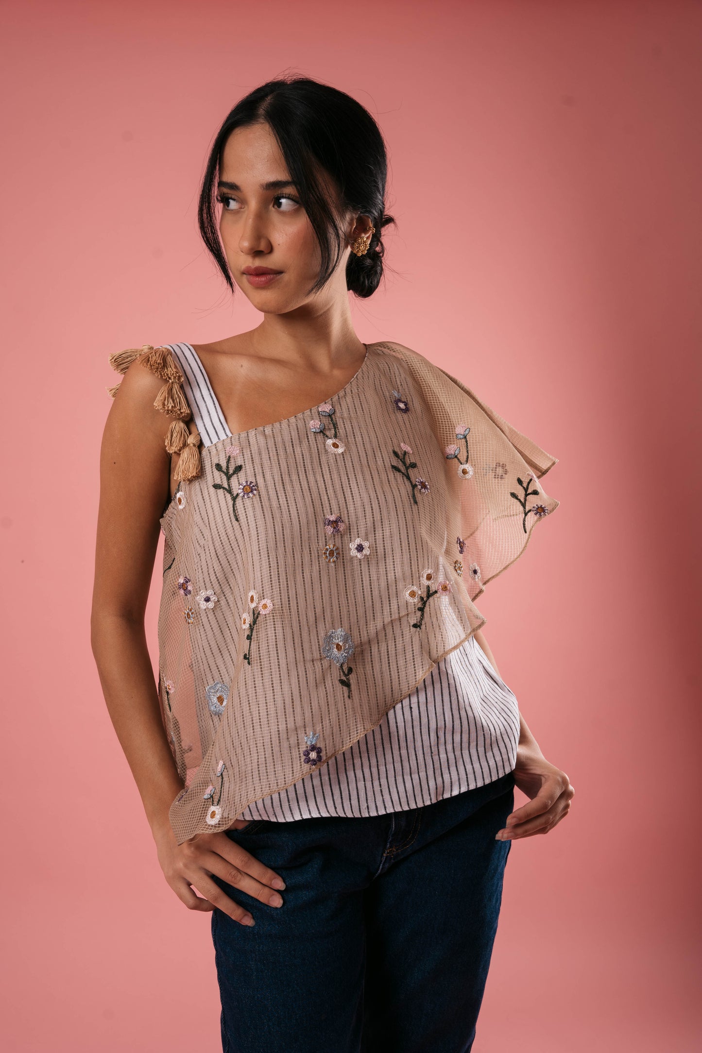 WILLOW One Shoulder Top MUSHROOM