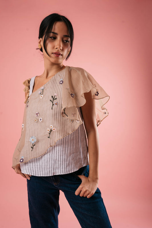 WILLOW One Shoulder Top MUSHROOM