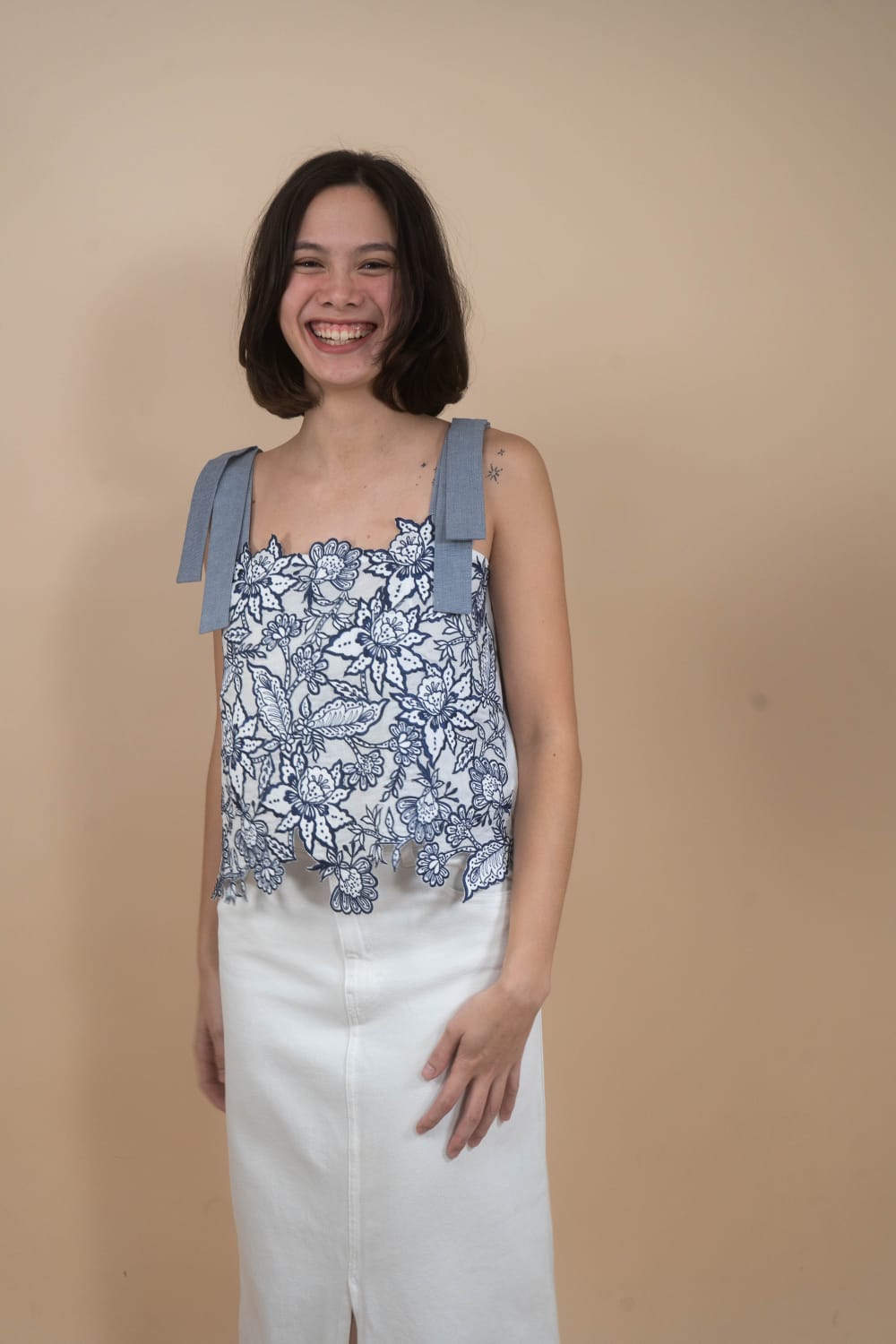 CELIA Embroidered Statement Top BLUE