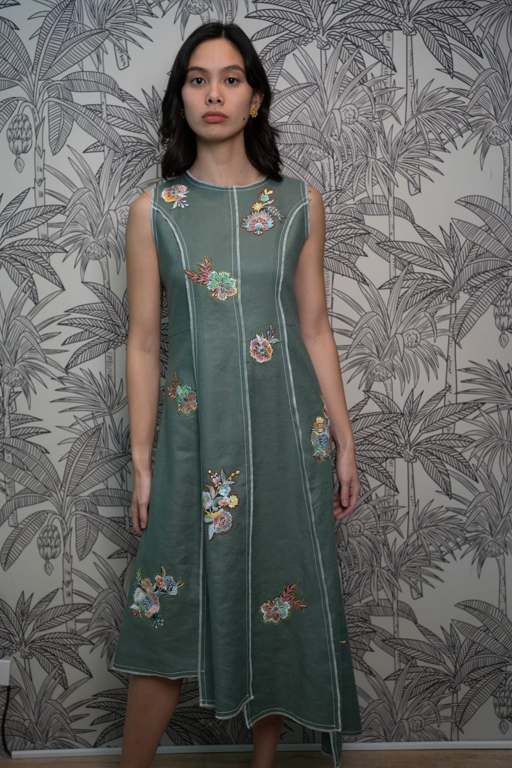 ANNIKA Embroidered Dress SAGE GREEN