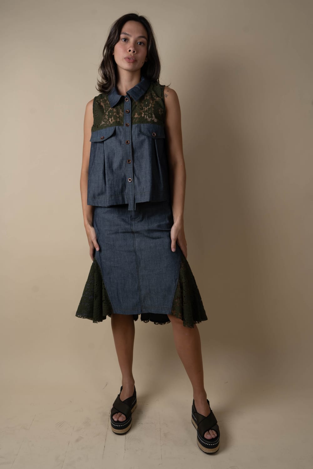 NORI Lace x Denim Skirt ARMY
