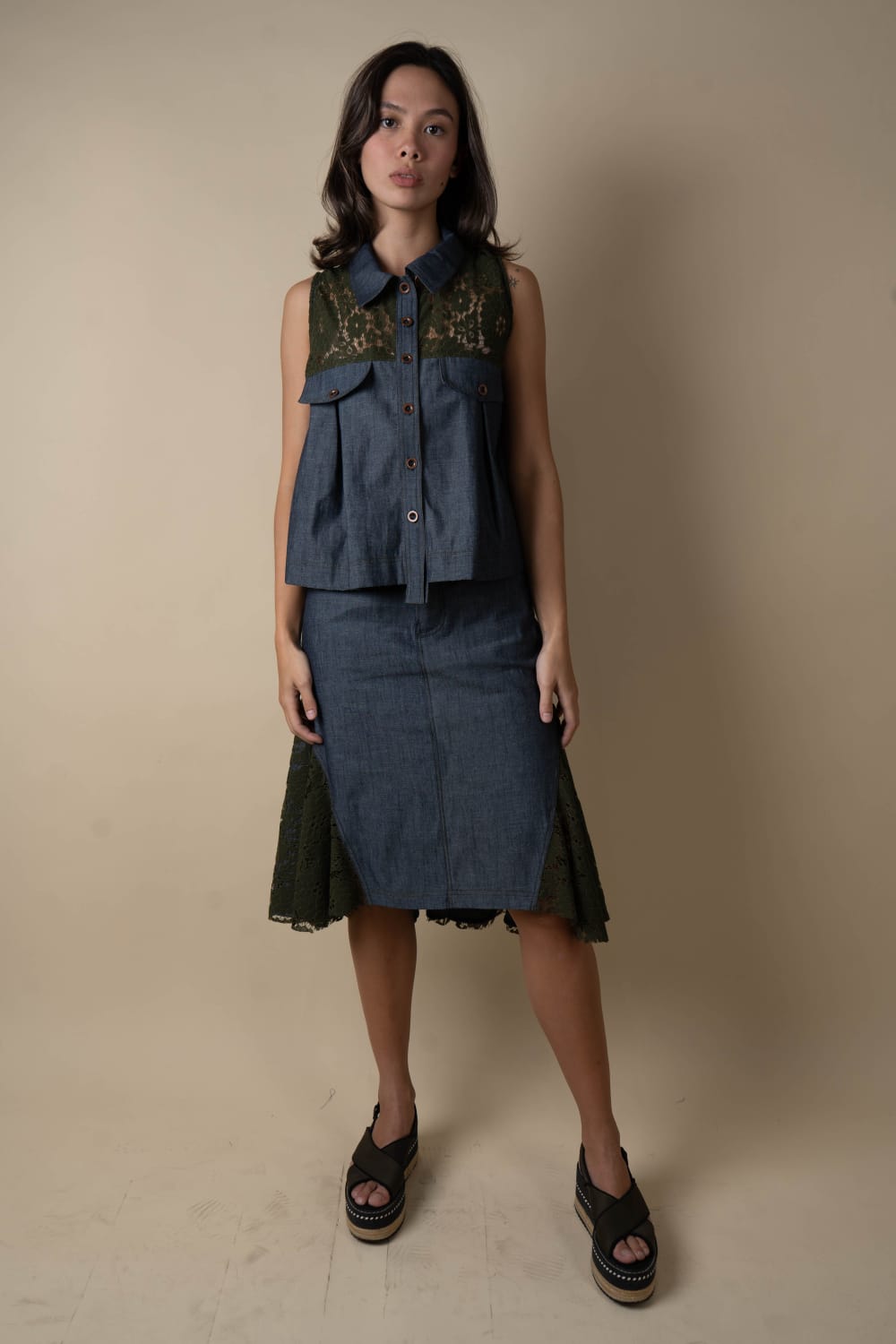 NORI Lace x Denim Skirt ARMY