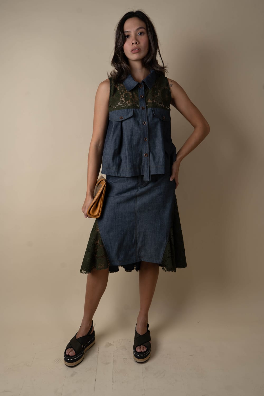 NORI Lace x Denim Skirt ARMY